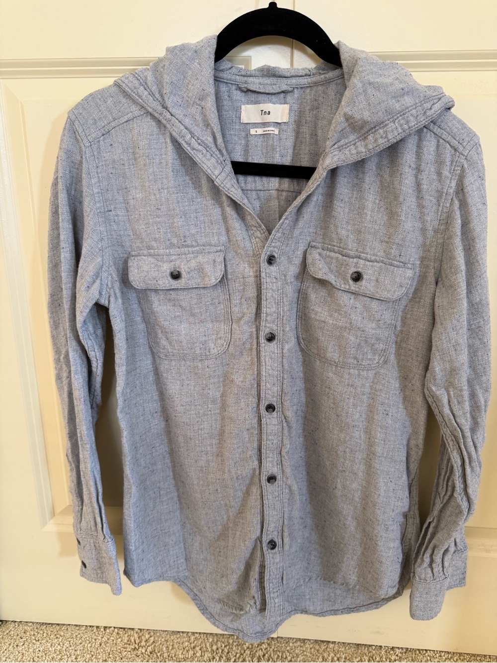 TNA Light Gray Hooded Button-Up Shirt